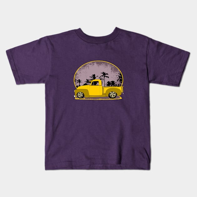 1950s Chevrolet pickup side view with palm tree backdrop Kids T-Shirt by ZoeysGarage